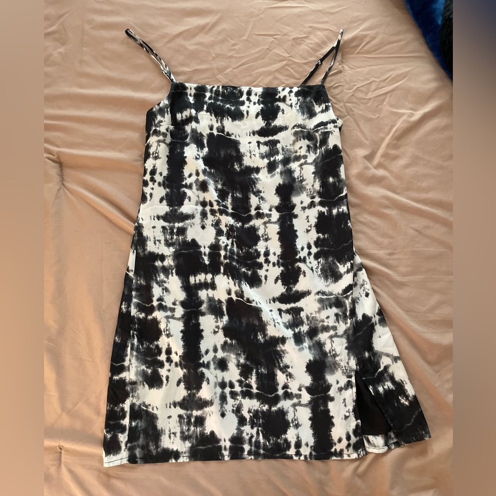 Black and White Tie-Dye Slip Dress